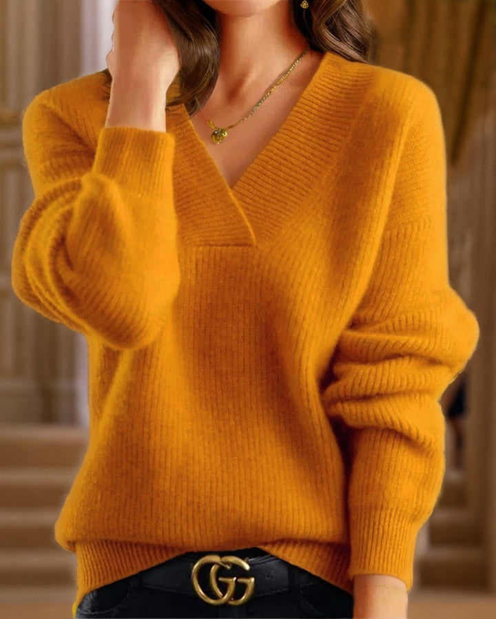 Damen nan kuscheliger V-Ausschnitt Pullover aus feinem Strick Drune