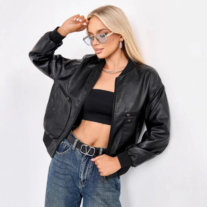 Damen modische Bikerjacke mit strukturiertem Design und praktischen Taschen Drune