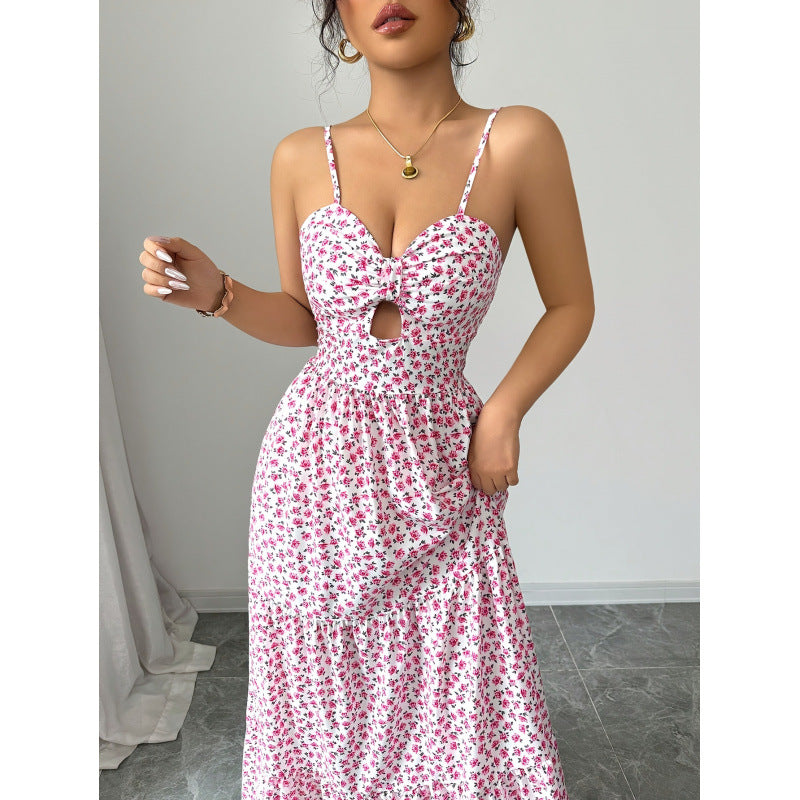 Damen Maxikleid mit Blumenmuster und Herzausschnitt Drune
