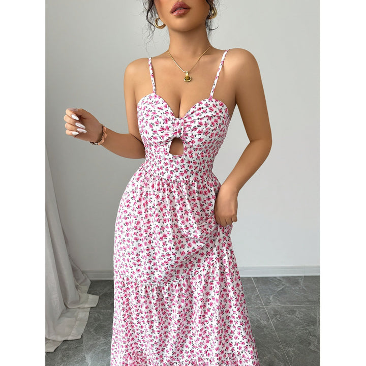Damen Maxikleid mit Blumenmuster und Herzausschnitt Drune