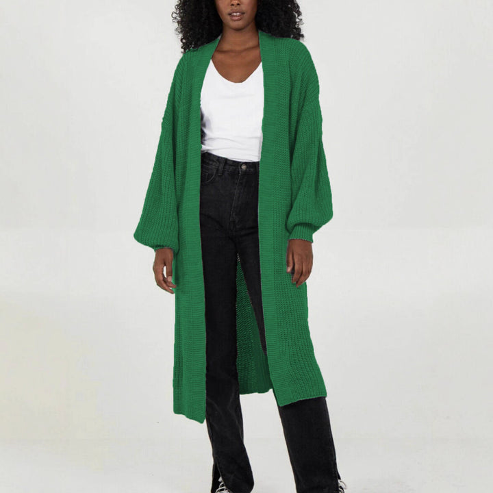 Damen Langer Strickcardigan mit voluminösen Ärmeln und offenem Schnitt Drune
