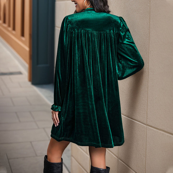 Damen Wickelkleid aus samtigem Stoff mit modernen Langarmdetails Drune