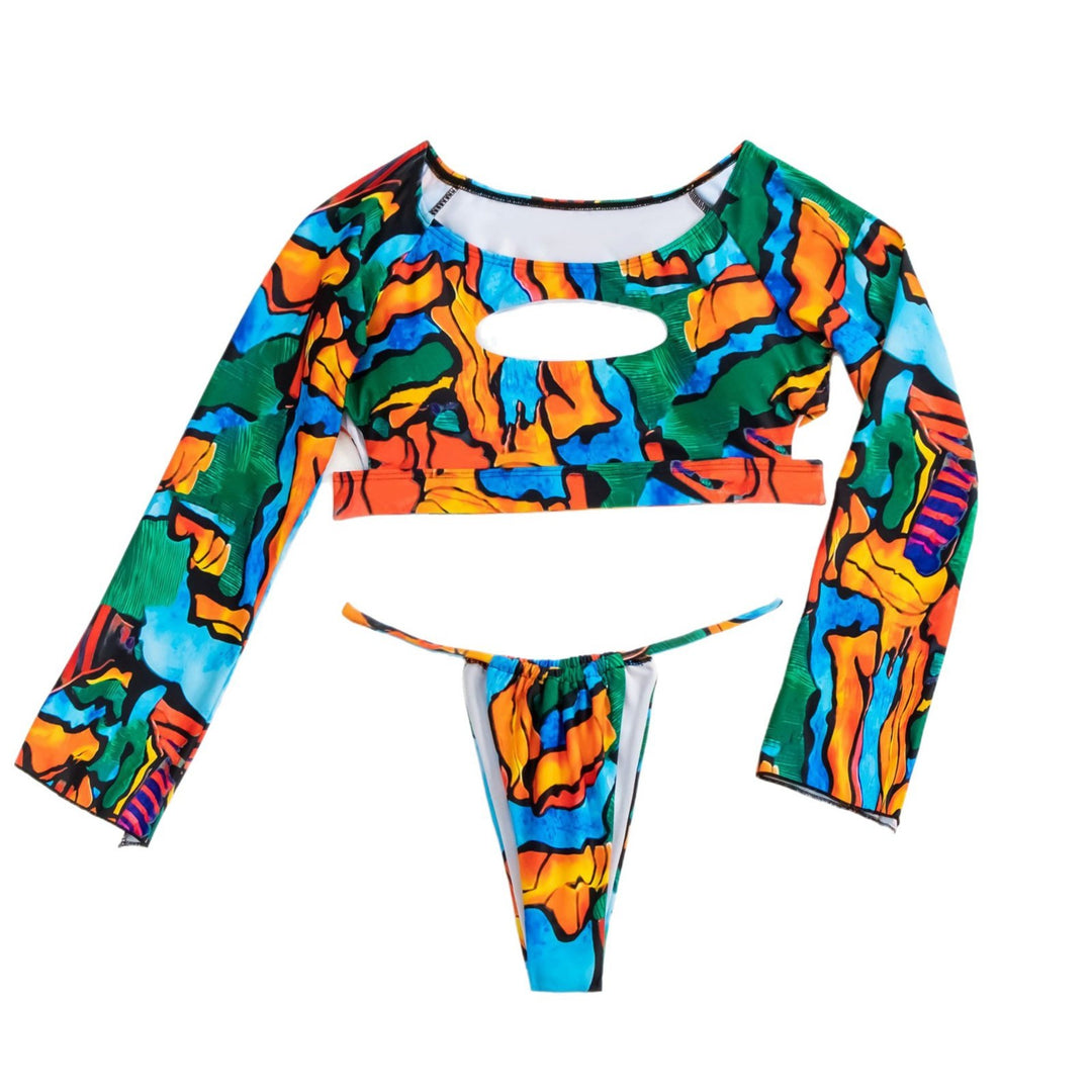 Damen Crop-Top Bikini mit langen Ärmeln und modischem Ausschnitt Drune