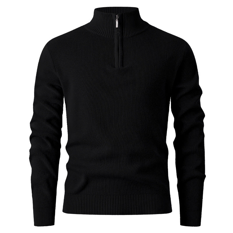Herren nan Slim-Fit Halbzip-Strickpullover aus Merino-Baumwollmix mit verstärktem Stehkragen Drune