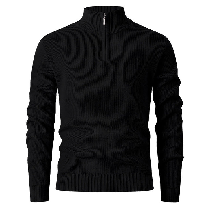 Herren nan Slim-Fit Halbzip-Strickpullover aus Merino-Baumwollmix mit verstärktem Stehkragen Drune
