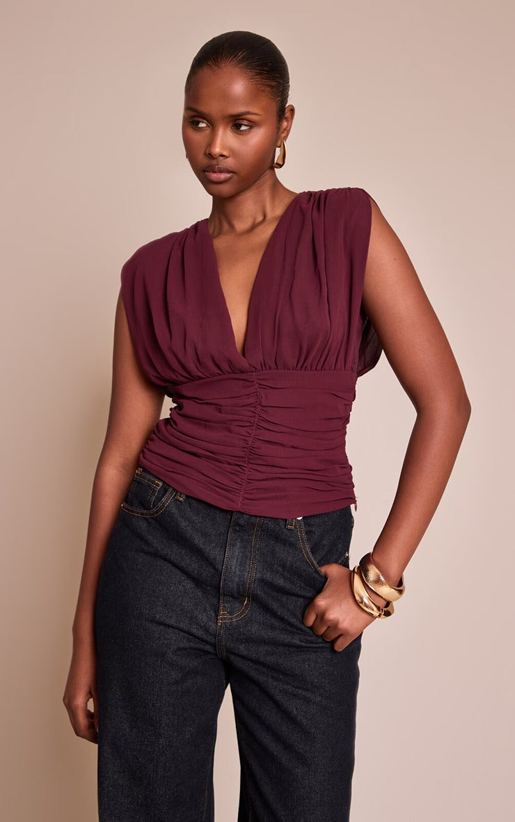 Damen Schicke Bluse mit Raffung Drune