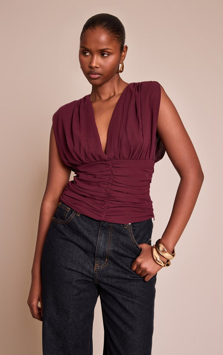 Damen Schicke Bluse mit Raffung Drune