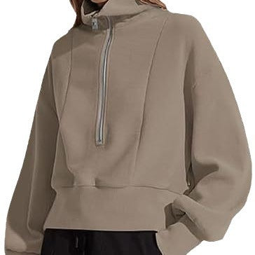Damen sportlicher Zip-Pullover mit hohem Kragen Drune