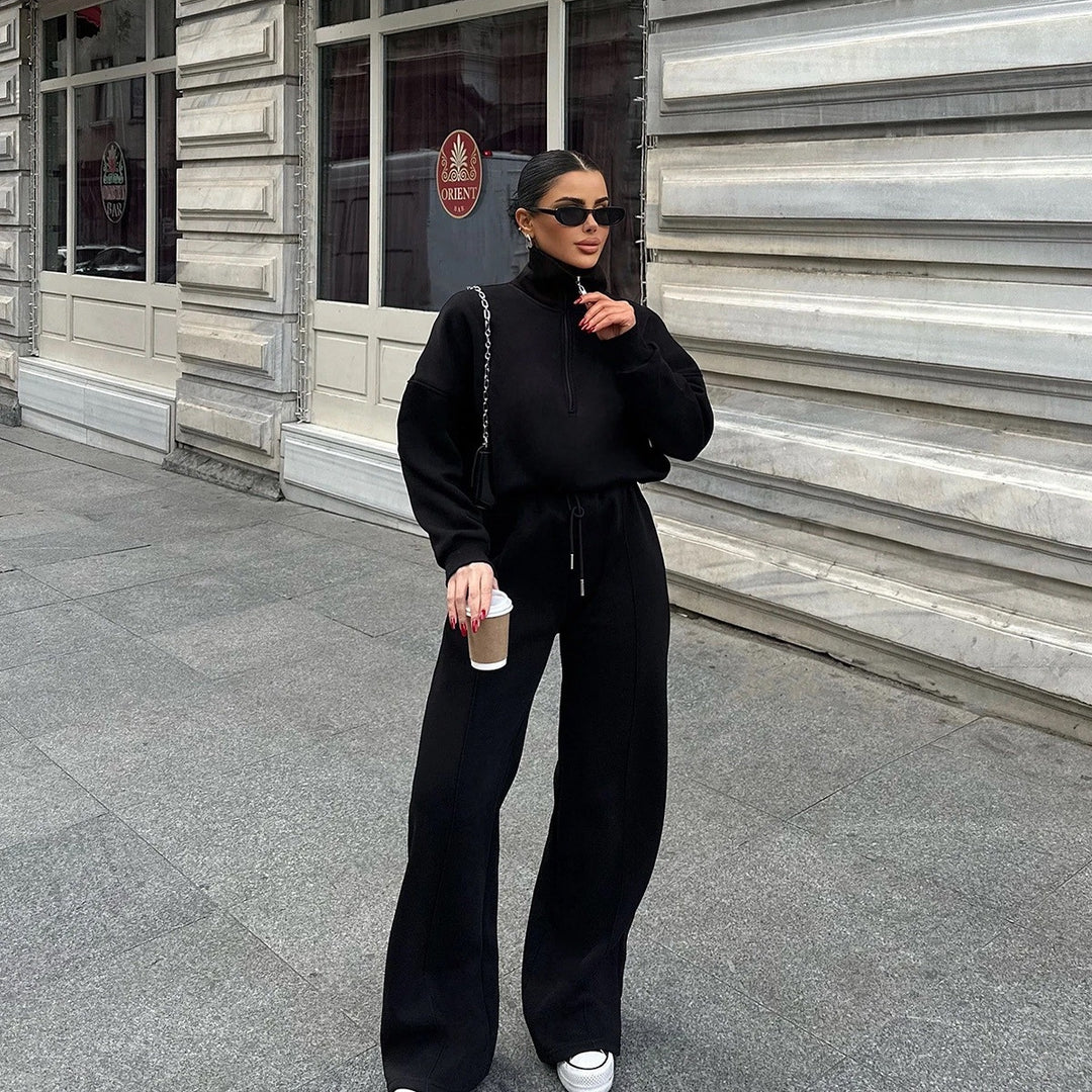 Damen nan Oversize Sweatshirt mit Halbzip und weiten Jogginghose Set Drune