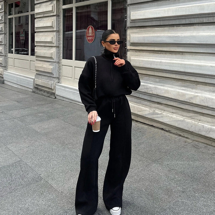 Damen nan Oversize Sweatshirt mit Halbzip und weiten Jogginghose Set Drune