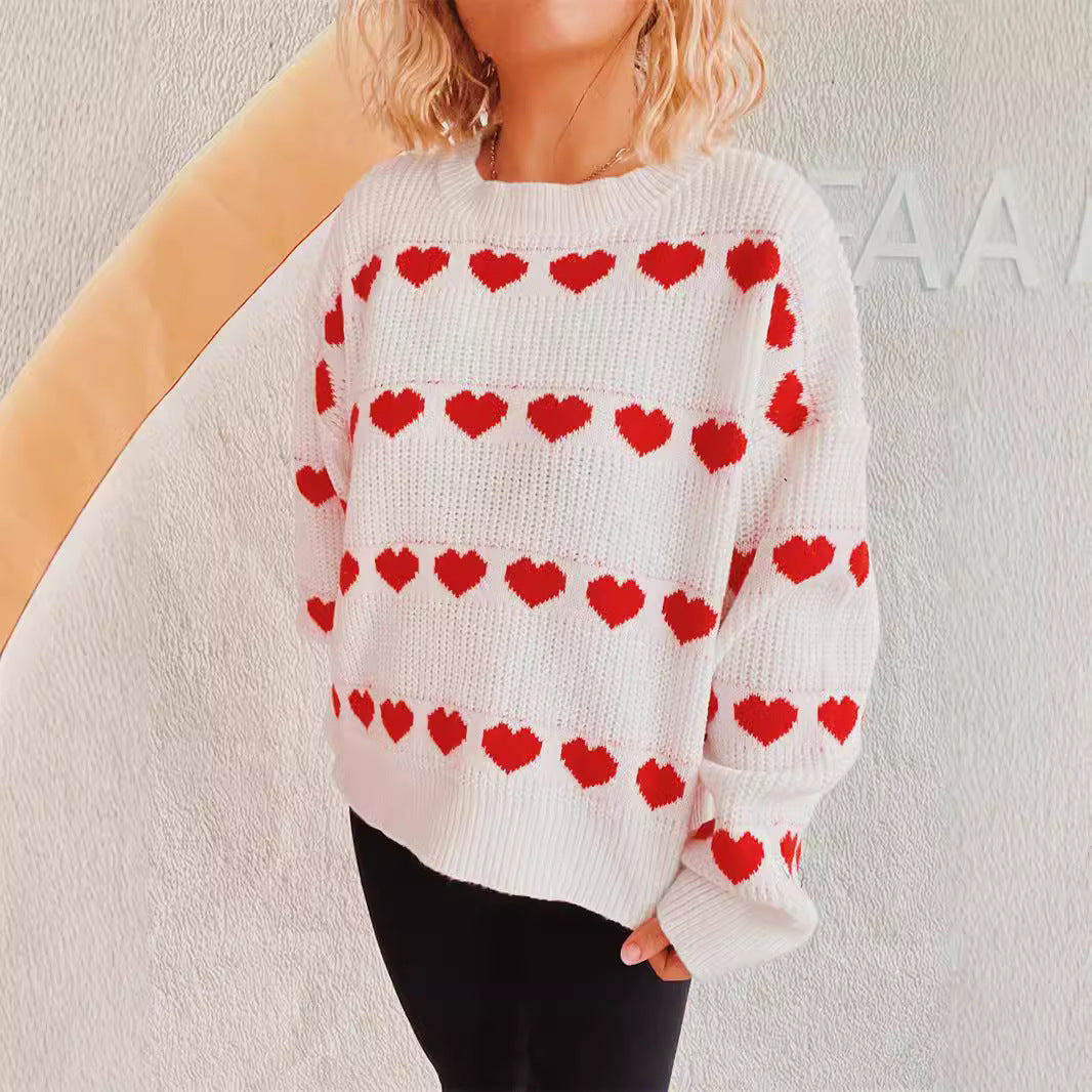 Damen kuscheliger Pullover mit romantischem Herzmuster Drune