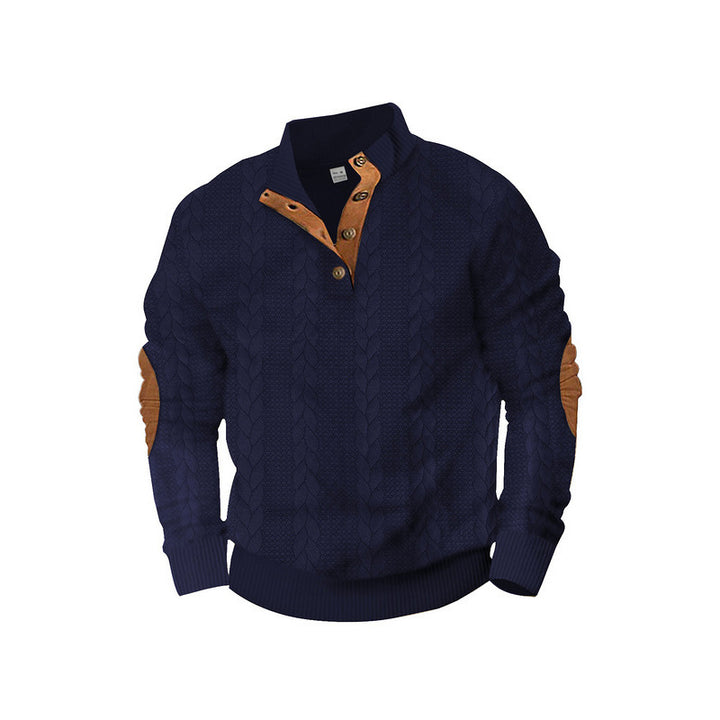 Herren Strickpullover mit modischem Stehkragen und kontrastierenden Knopfdetails Drune