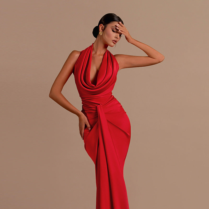 Damen Elegantes Maxikleid mit schmeichelndem Schnitt und tiefem V-Ausschnitt Drune