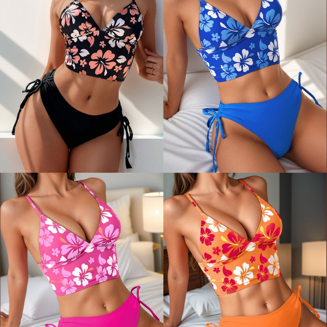 Damen Bikini-Set mit floralem Oberteil und bequemen Bändchen Drune