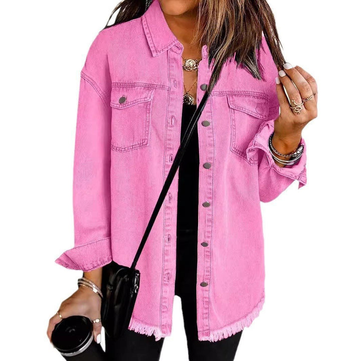 Damen Jeanshemd mit fransigem Saum und praktischen Taschen Drune