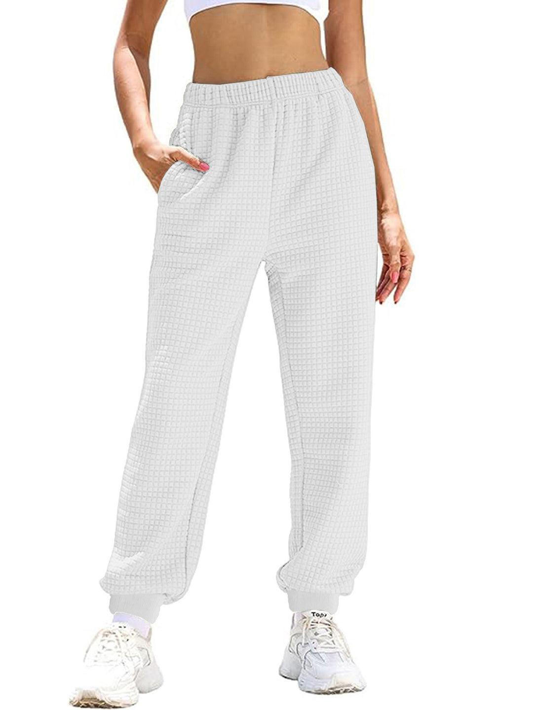 Damen lockere Waffelstruktur Jogginghose Drune