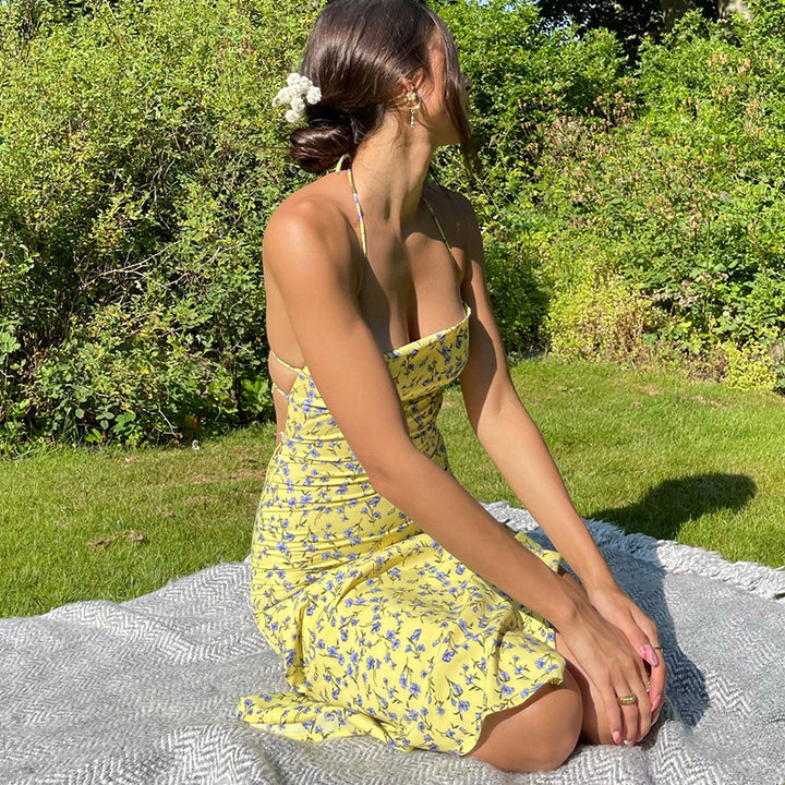 Damen Etuikleid mit floralem Design und eleganten Spaghettiträgern Drune