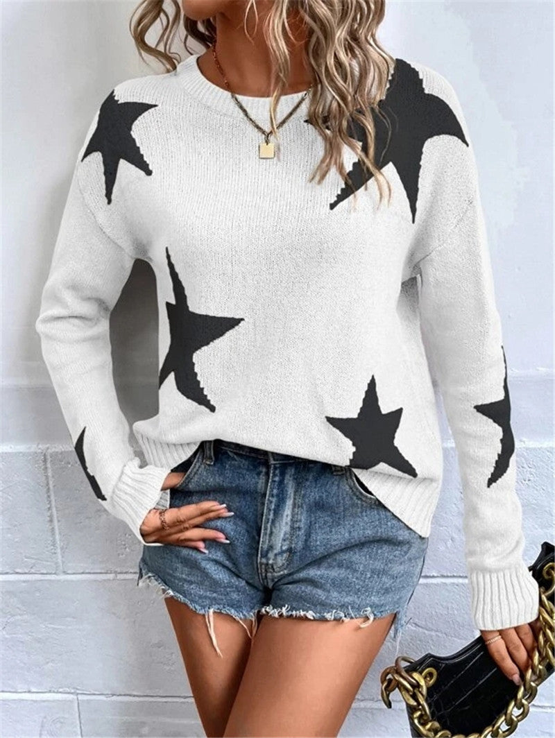 Damen Strickpullover mit auffälligem Sternenmotiv und Rundhalsausschnitt Drune