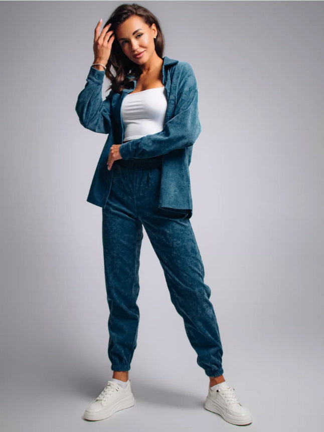 Damen nan Oversized-Cord-Set mit Hemdjacke und Gummizug-Jogpant Drune