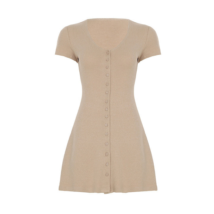 Damen Kurzarm-Strickkleid mit Knopfdetail und schmeichelndem Schnitt Drune