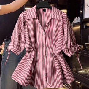 Damenbluse mit eleganten Rüschendetails und modischem Streifenmuster Drune