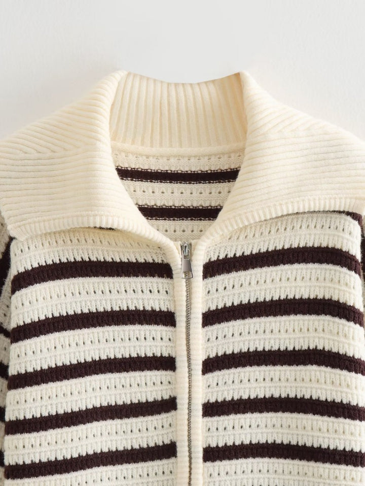 Damen gestreifte Strickjacke mit modernem Reißverschluss Drune