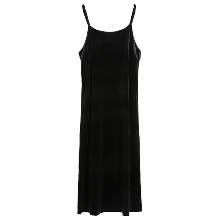 Damen nan elegantes Samt-Camisole-Maxikleid mit schmalen Trägern, geradem Fall und fließender Silhouette Drune
