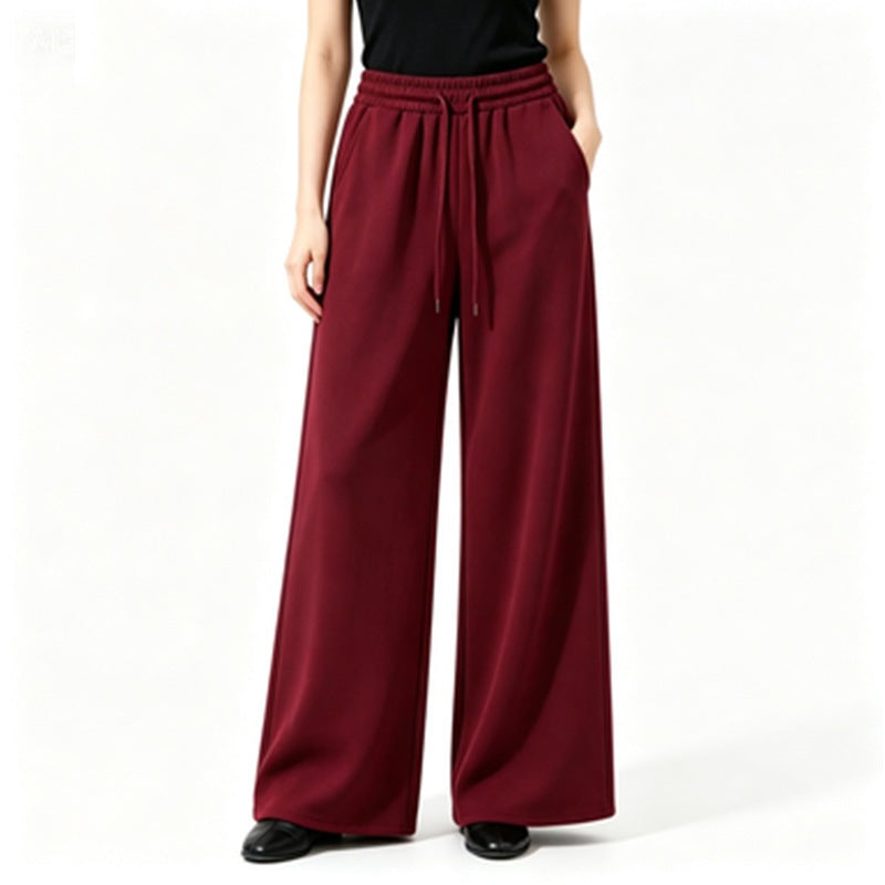 Damen nan weite High-Waist Loungehose mit elastischem Bund, Kordelzug und fließendem Jersey Drune