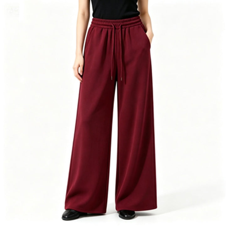 Damen nan weite High-Waist Loungehose mit elastischem Bund, Kordelzug und fließendem Jersey Drune