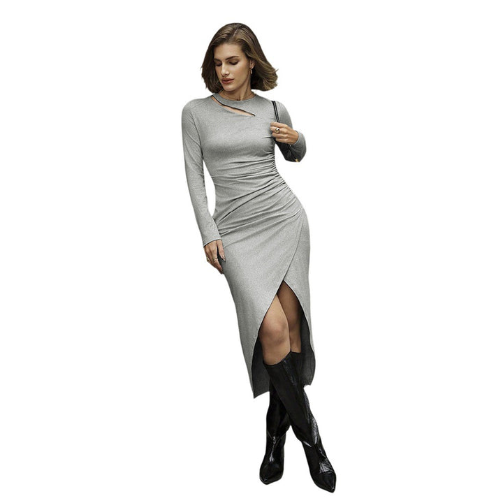 Damen Midi-Kleid mit seitlichem Schlitz und asymmetrischem Ausschnitt Drune