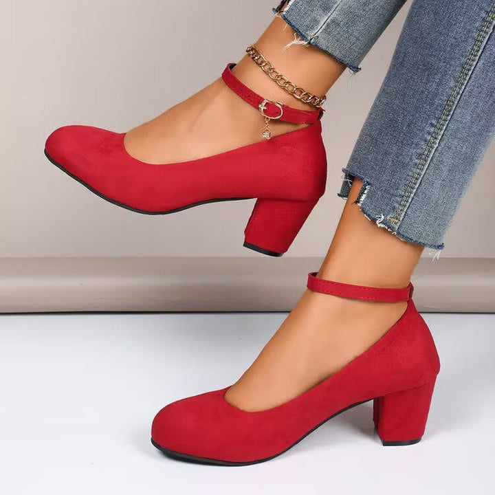 Damen Elegante Pumps mit breitem Blockabsatz und verstellbarem Knöchelriemen Drune