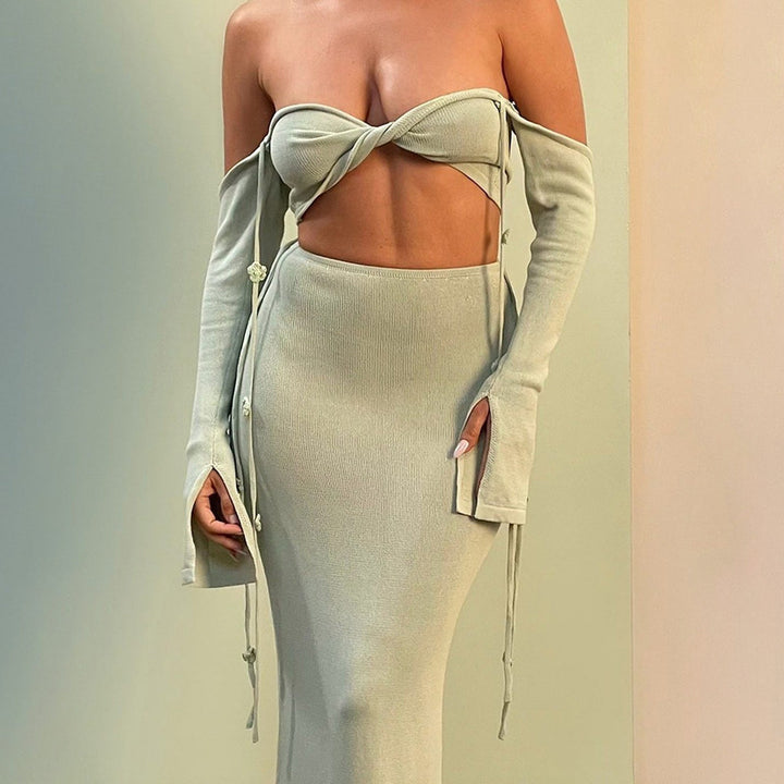 Damen Figurbetontes Knit-Kleid mit Abnehmbaren Ärmel Drune