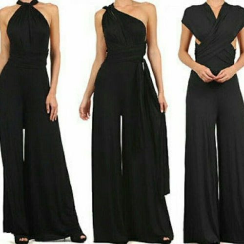 Damen eleganter Jumpsuit mit tiefem V-Ausschnitt und innovativer Wickeloptik Drune