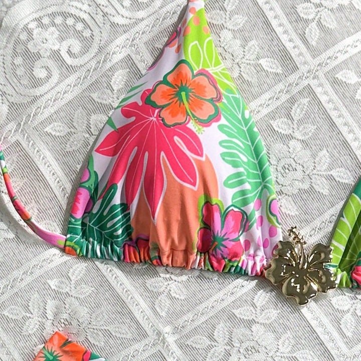 Damen Triangel-Bikini mit farbenfrohem Blumendesign Drune