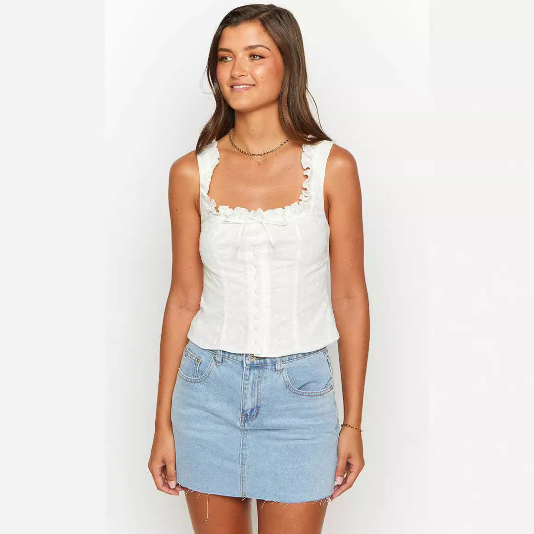 Damen Rüschenbluse mit Knopfleiste und floralem Design Drune
