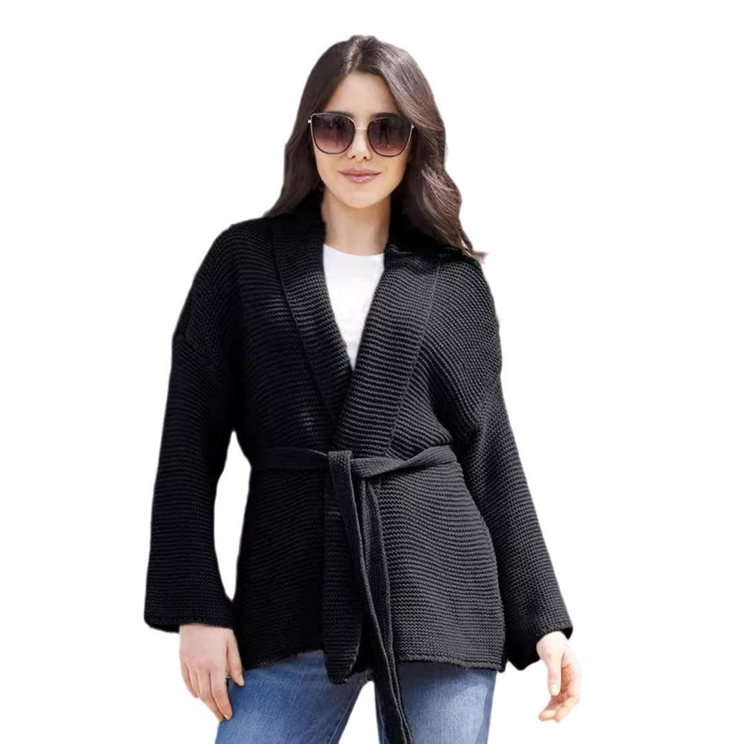 Damen Gemütlicher Strickcardigan mit Taillengürtel und weitem Schnitt Drune