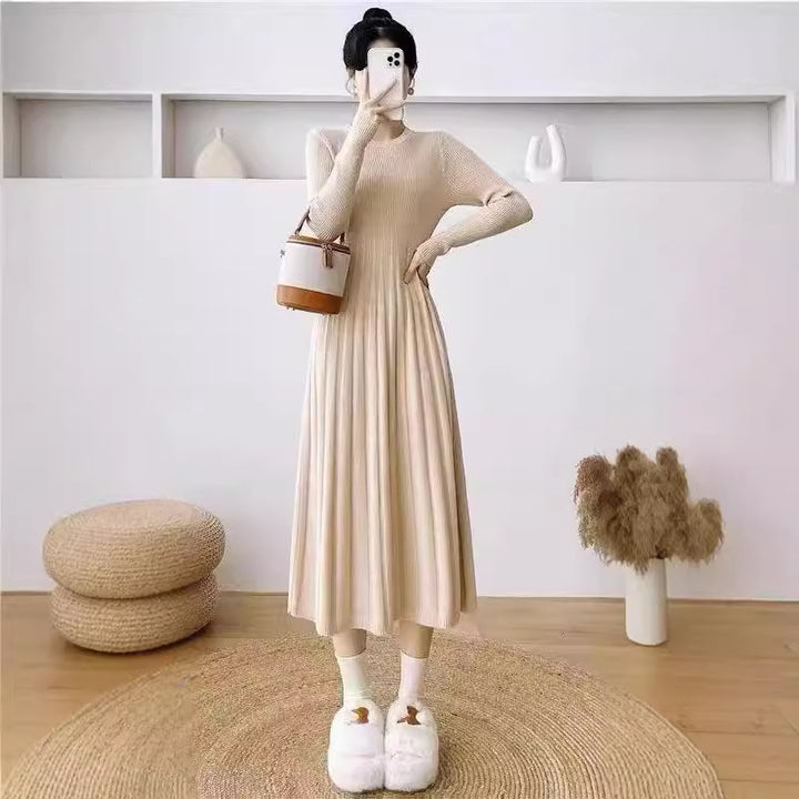 Damen Strickkleid mit plissiertem Design und eleganten Ärmeln Drune