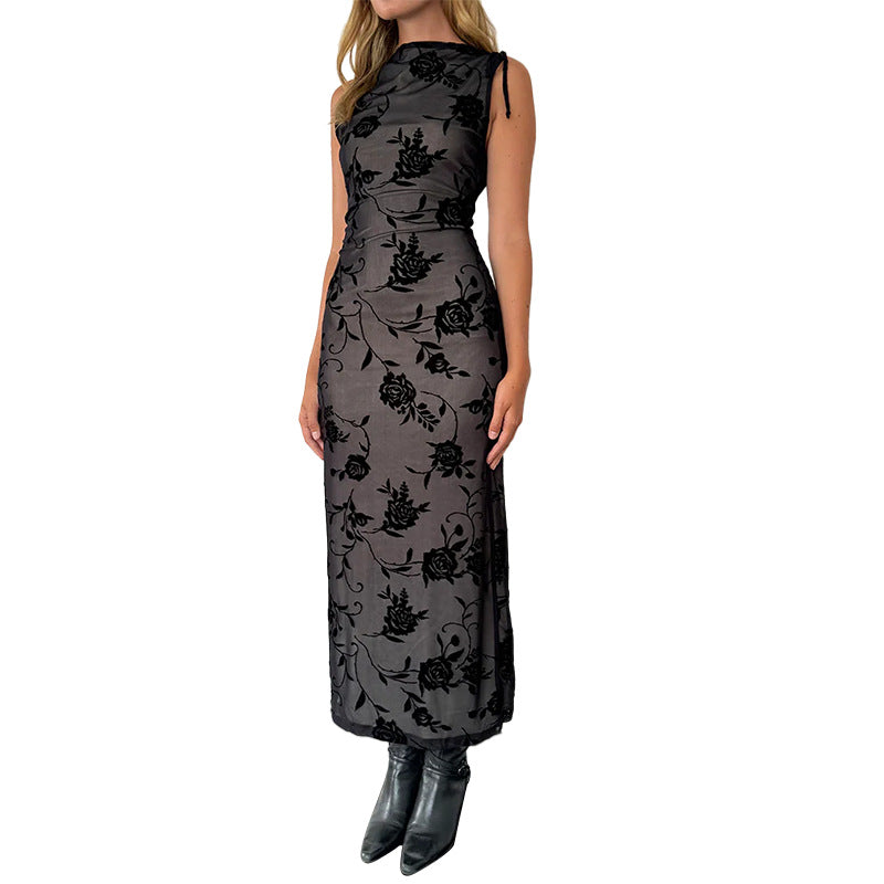 Damen Maxikleid mit floraler Spitzenverzierung und figurbetonter Silhouette Drune