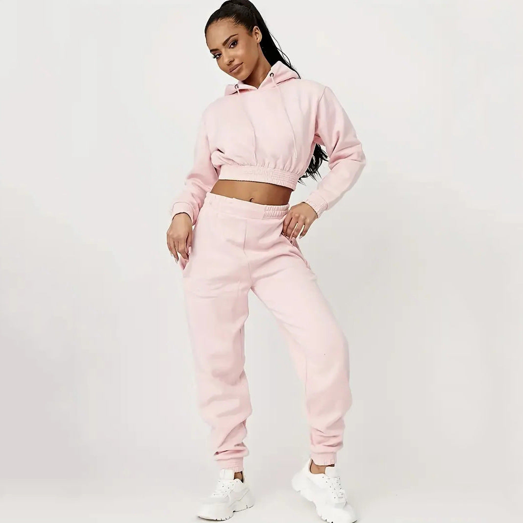 Damen cropped Sweat-Anzug mit Kordelzug und elastischem Bund Drune