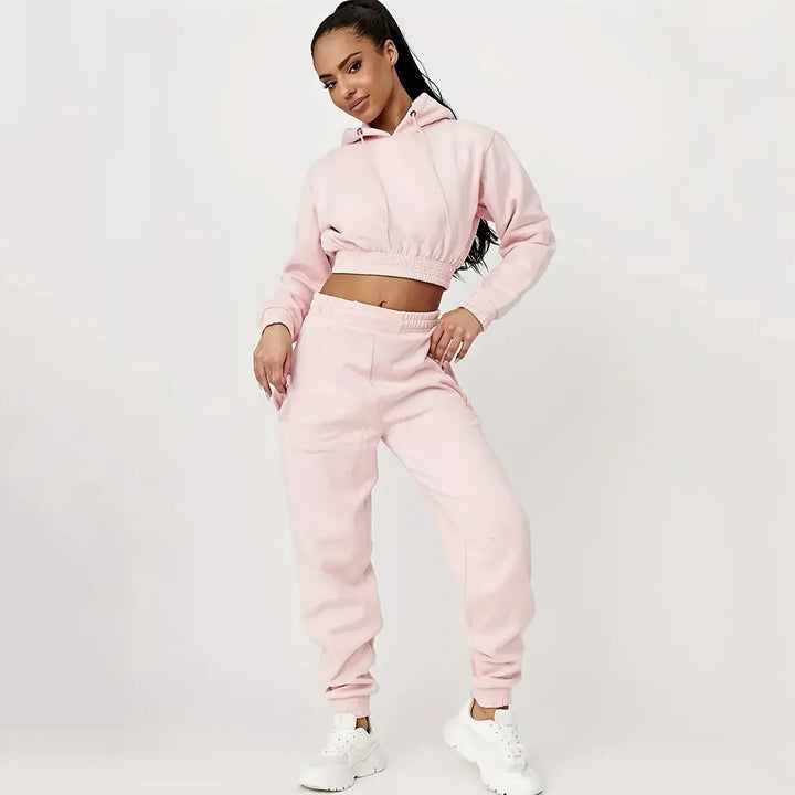 Damen cropped Sweat-Anzug mit Kordelzug und elastischem Bund Drune