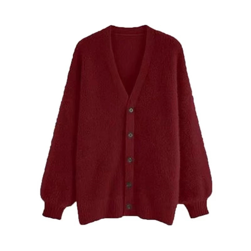Damen gemütlicher Strickcardigan mit großen Knöpfen und lässiger Passform Drune