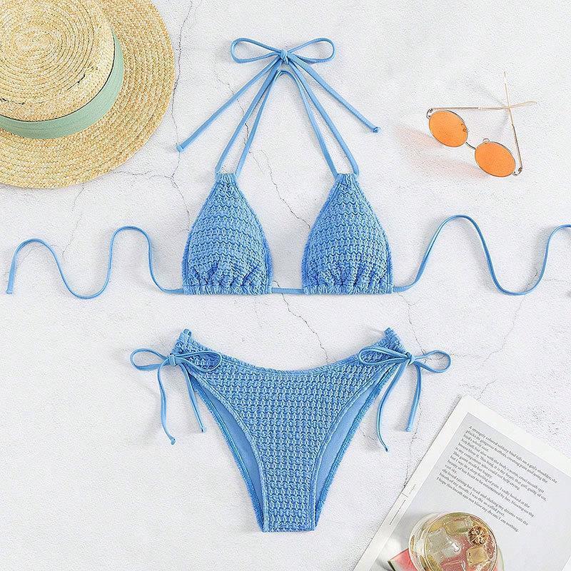 Damen Dreieck-Bikini mit verstellbaren Bindebändern und trendy Häkel-Design Drune