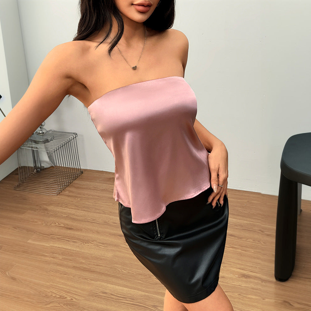 Damen trägerloses Chiffon Top mit fließendem Schnitt Drune