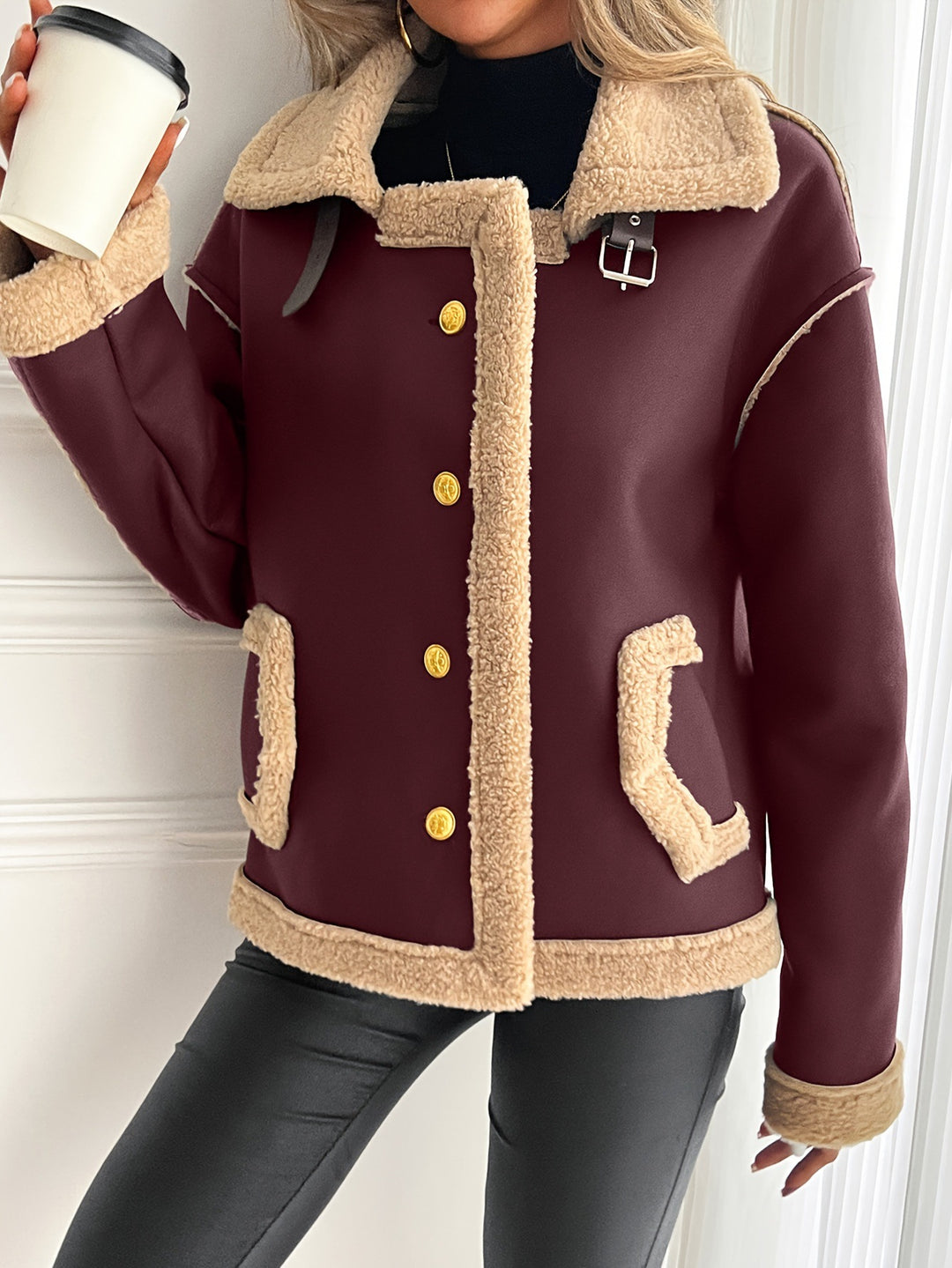 Damen Kurzjacke mit Kunstfellbesatz und praktischen Taschen Drune