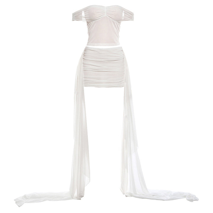 Damen Off-Shoulder Minikleid mit fließendem Chiffon und Raffung Drune