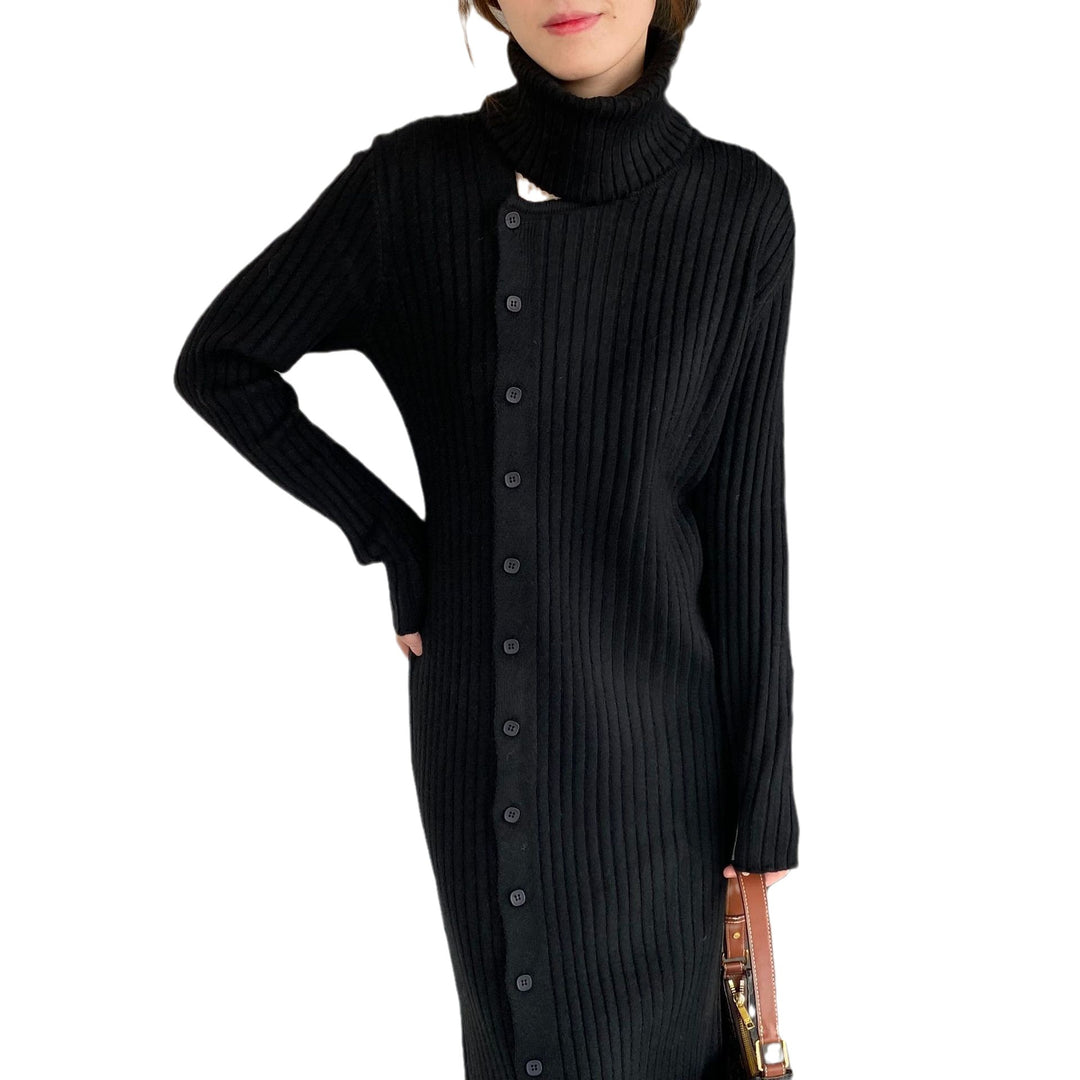 Damen Strickkleid mit hohem Kragen und Knopfverschluss Drune