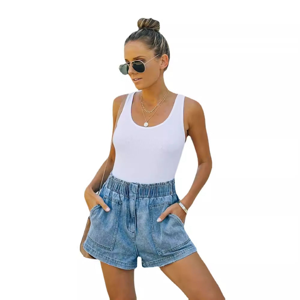 Damen Denim-Shorts mit elastischem Taillenbund und lässigem Schnitt Drune