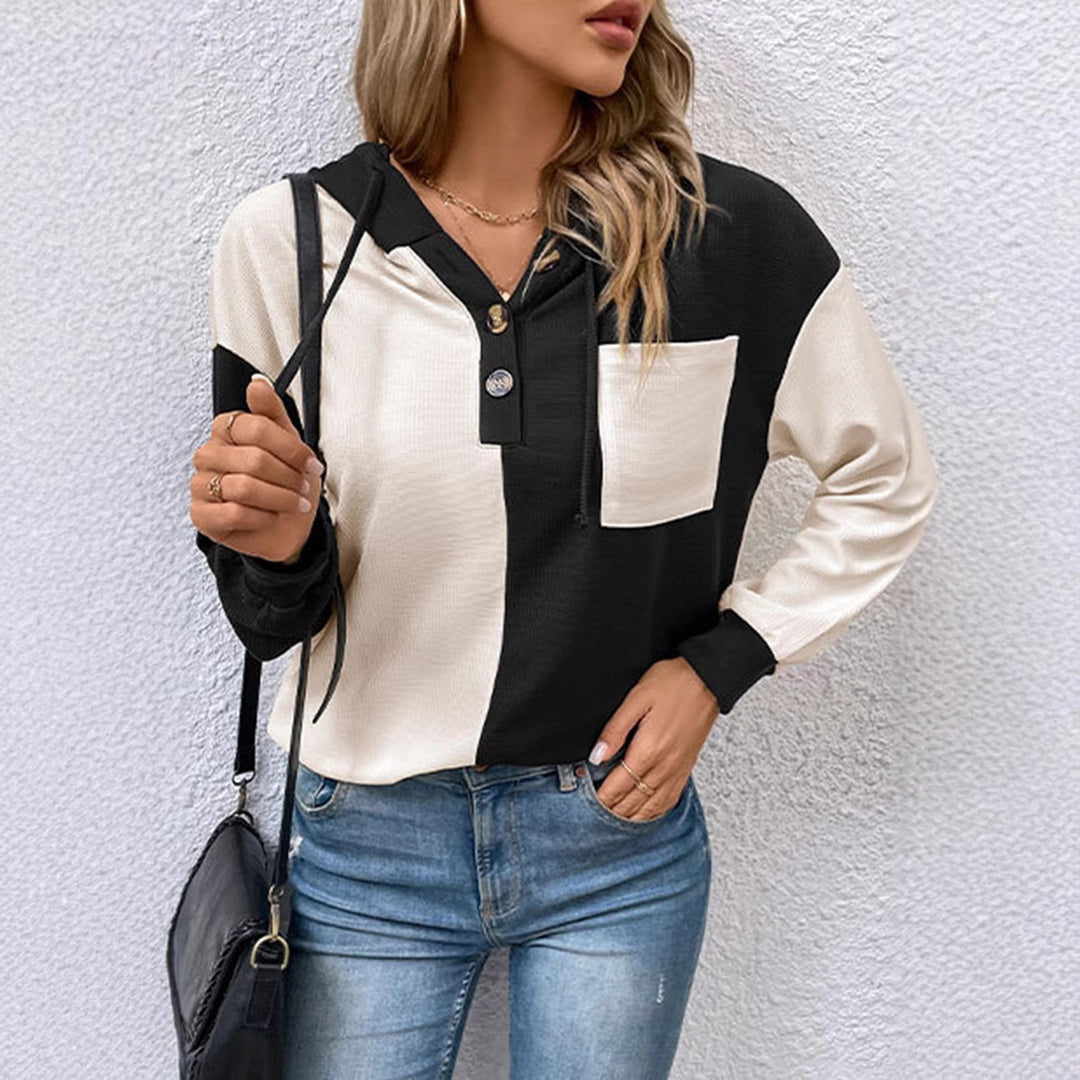 Damen lässige Kapuzenbluse mit Kontrastfarben Drune