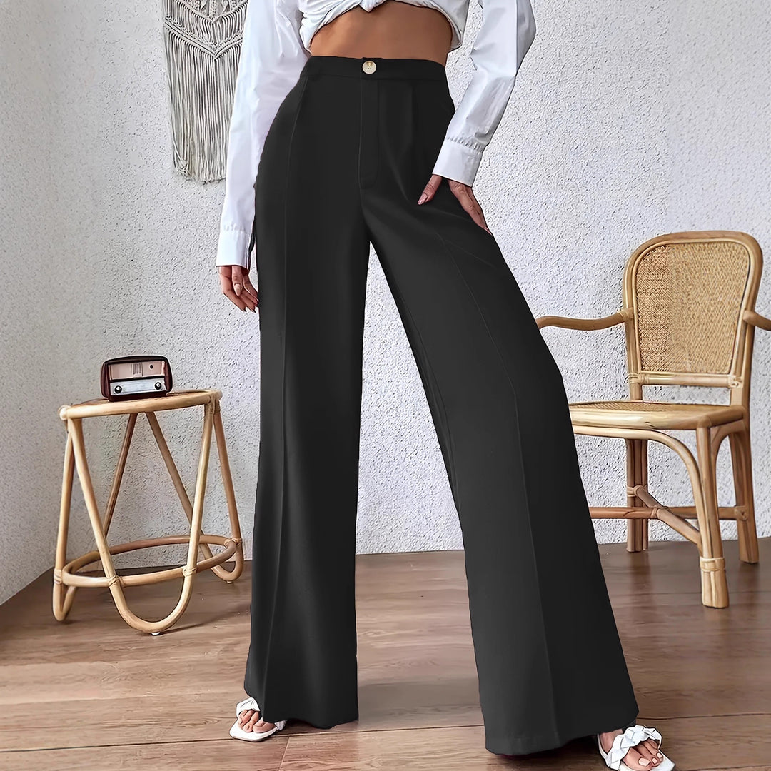 Damen Hoch geschnittene Palazzo-Hosen mit schmalem Bund und dezenten Knopfdetail Drune