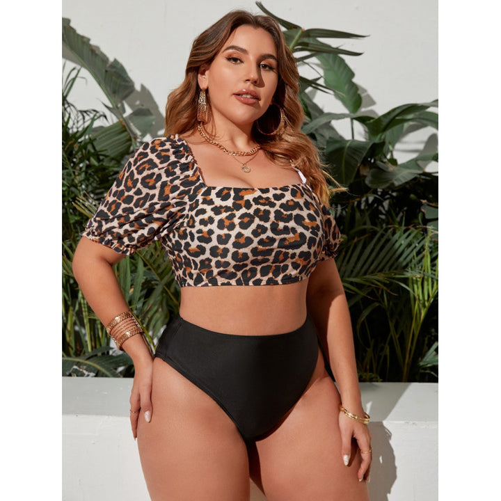 Damen Crop-Top Bikini mit Puffärmeln und hohem Bund Drune